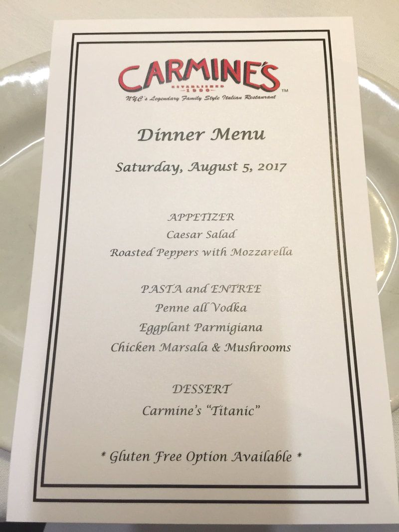 Sample Party Menu at Carmine's in Washington DC