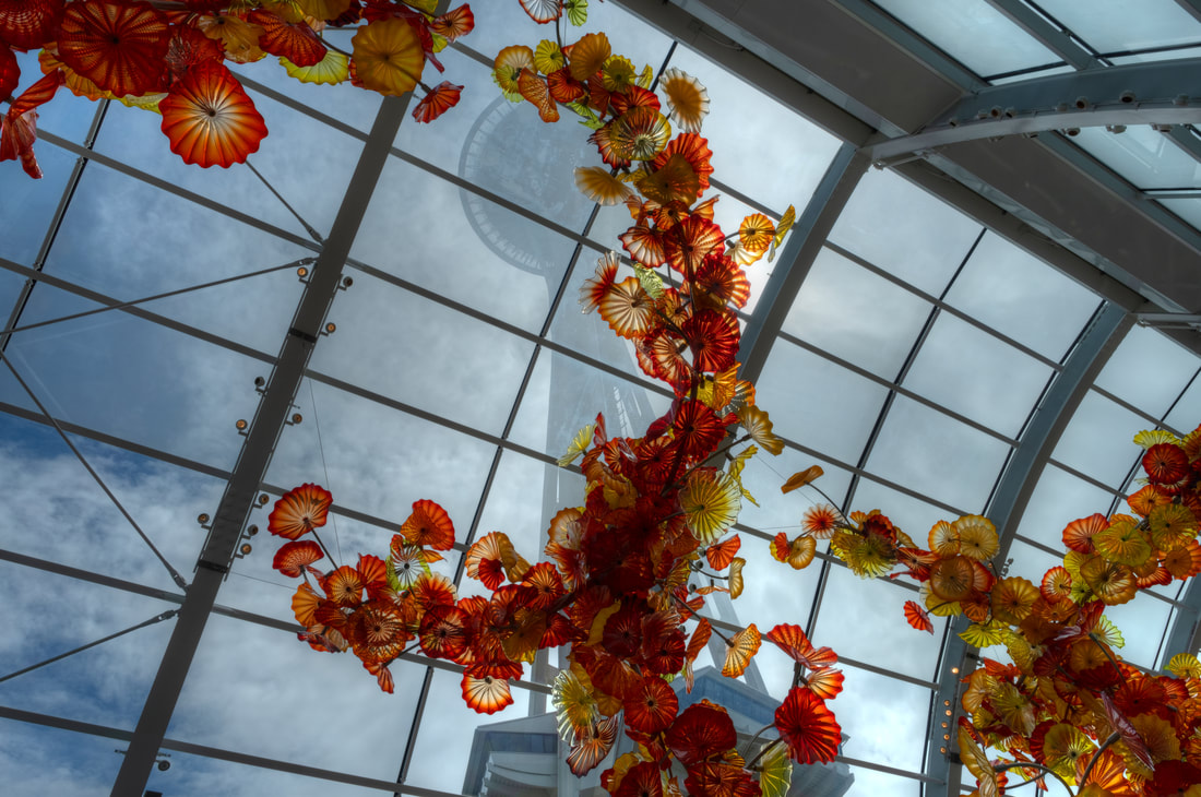 The Space Needle overlooking Chihuly gardens