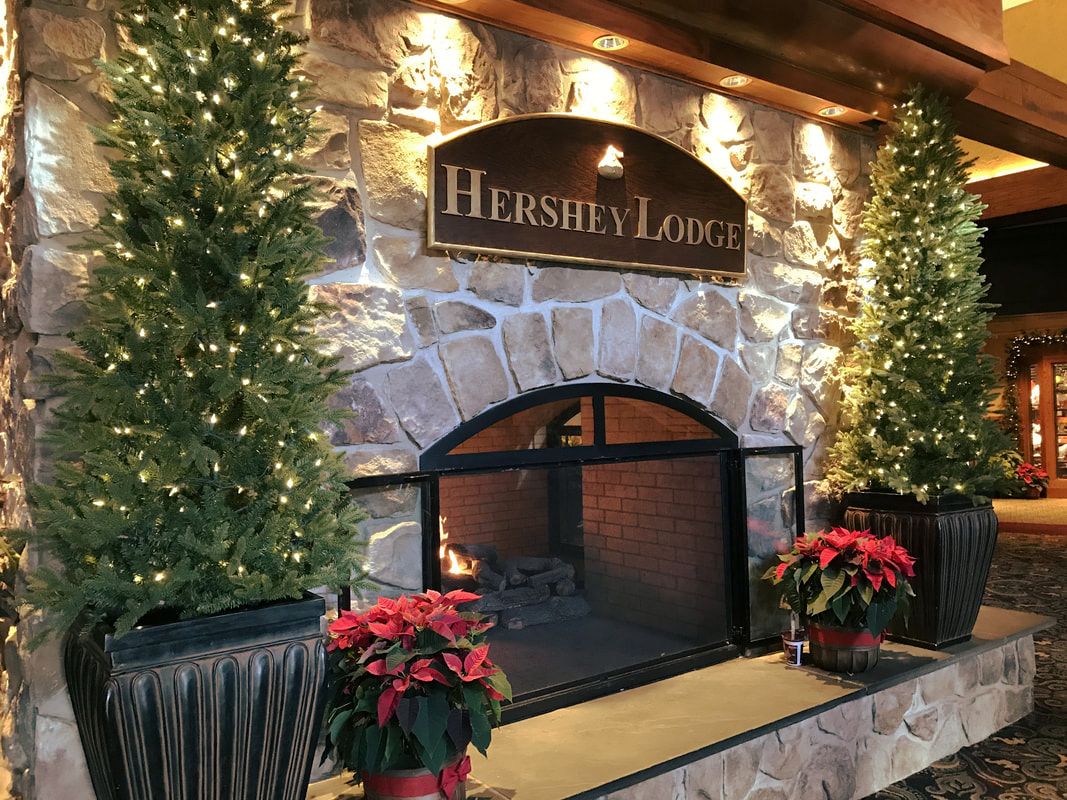 Hershey Lodge Lobby Decorated for the Holidays