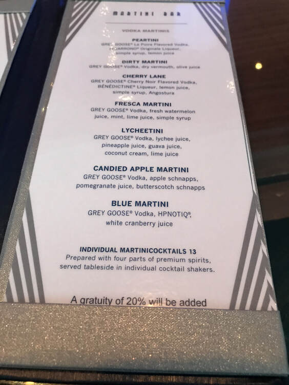 Celebrity Cruises Martini Bar Current Menu with Prices