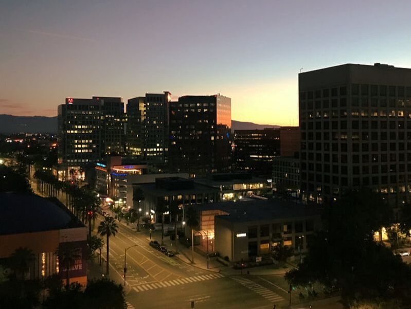 Sunset view of San Jose from South Tower in Fairmont San Jose